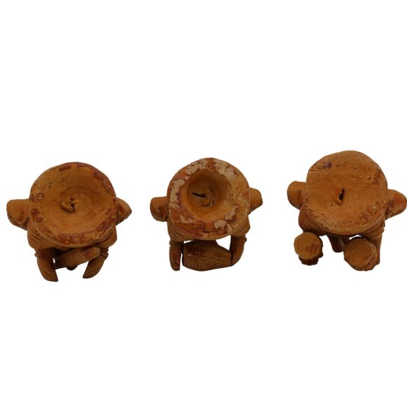 Vintage Clay Ganesha Statue Set of 3 Musical Sangeet Figurines Hindu Deity 3" - Picture 6 of 6